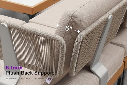 Image of PURPLE LEAF Patio Furniture Set Outdoor Sectional Sofa with Coffee Table Cushions and Pillows Wicker L-Shaped 9 Pieces Aluminum Conversation Sets for Balcony Yard Garden Poolside, Oatmeal Greige