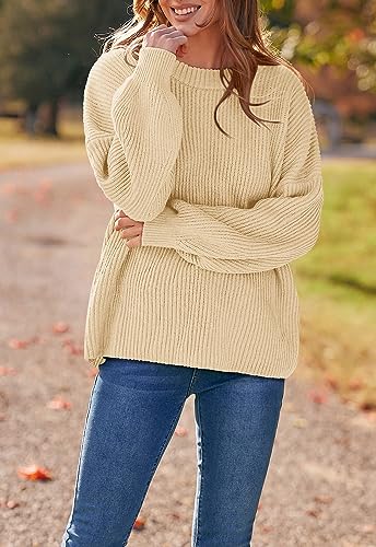 PRETTYGARDEN Womens Sweaters Spring 2026 Oversized Chunky Knitted Pullover Sweater Casual Long Sleeve Crewneck Cute Sweaters (Beige,Large) — view 5