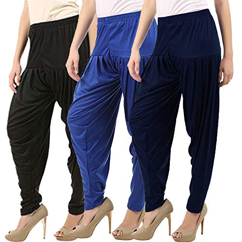 Image of Buy That Trendz Combo Offer (Pack of 3) Cotton Viscose Lycra Dhoti Patiyala Salwar Harem Bottoms Pants for Womens (White, Maroon, Black)