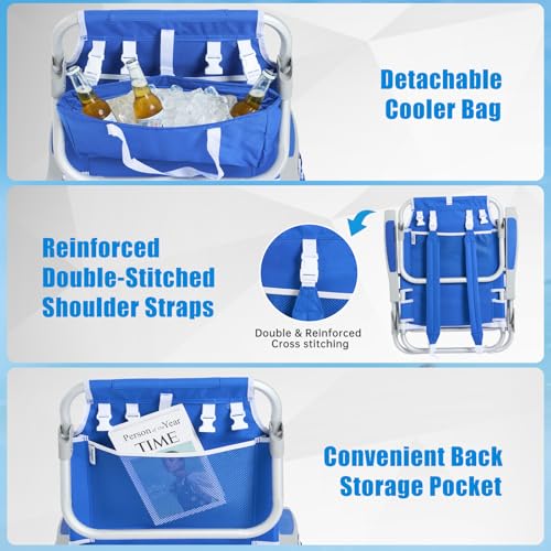 SUNNYFEEL Low Beach Chair 2 Pack, 5-Position Lay Flat Reclining, Backpack Portable Folding Chairs with Cooler Bag & Cup Holder, Heavy Duty 350 LBS, Compact for Beach, Camping, Travel — view 6