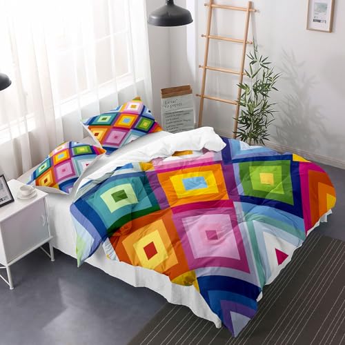 Housse de couette géométrique 140x200 imprimé patchwork multicolore pour lit enfant