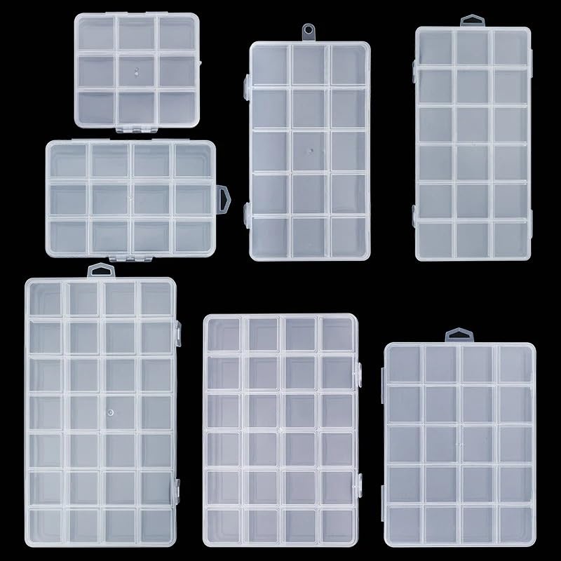 Pudełko na biżuterię, Pudełko na biżuterię 2-częściowe, przezroczysty, plastikowy pojemnik do przechowywania, pusty(28 Grids)