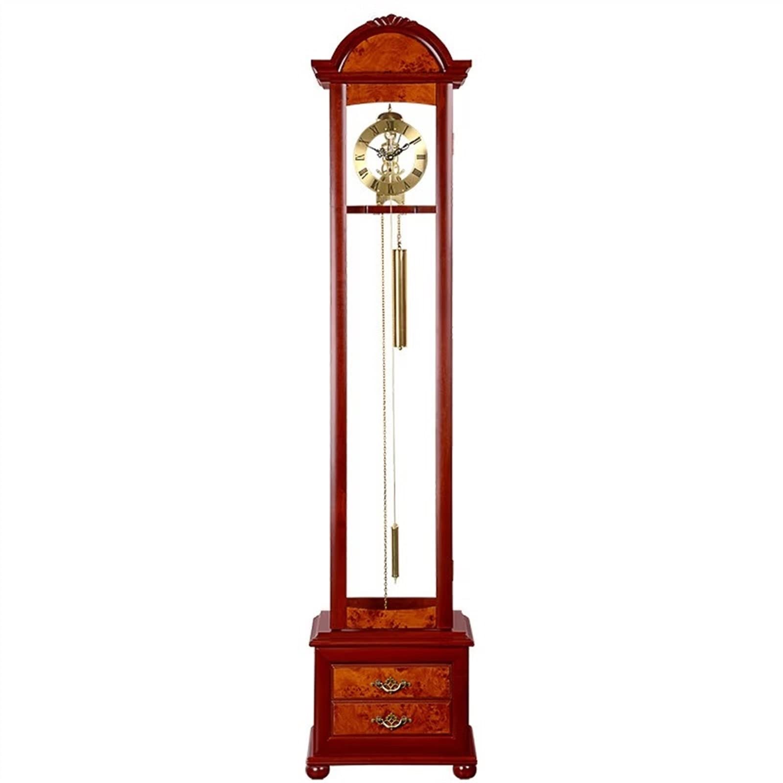 Budzik dziadka Drewniany mechaniczny zegar podłogowy, retro duży zegar stołowy, nowoczesny minimalistyczny, kreatywny zegar pionowy wahadłowy, zegar z budzikiem w kropki, brązowy O