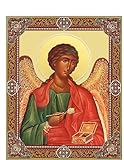 Needzo Archangel Saint St Raphael Icon The Healer Gold Foil Wooden Icon 4 3/4 Inch, Wall hanging With Stand