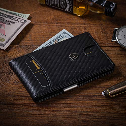 YBONNE New Wallet for Men 2021 with Money Clip RFID Blocking Bifold Made of Carbon Fiber Leather (Black)3