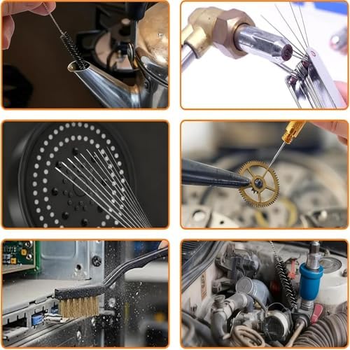 9 Pack Carburetor Cleaning Kit Airbrush Torch Tip Cleaner Set with 23 Carb Cleaner Needles 5 Nylon Brushes 1 Two-Head Brush 1 Scraper and 4 Cleaning Hooks for Motorcycle ATV Chainsaw Maintenance - 3