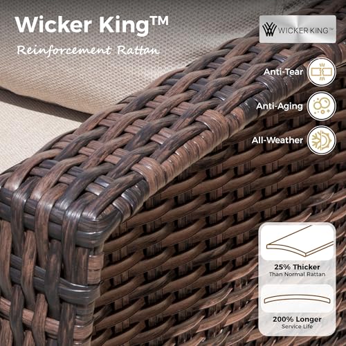MIXPATIO 6-Piece Wicker Patio Furniture Set with Swivel Chairs, High Back Outdoor Furniture with 5.5-inch Thick Cushion and Ottoman, All-Weather Wicker Patio Conversation Set for Deck Yard Pool, Beige - Thumbnail 2