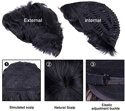 Image of Creamily Curly Short Fake Hair Wig for men, Hair big Hair week for Men Wigs natural hair black, Full head Hair wig for men (Black, 9 inches)