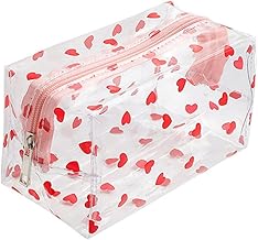 Large Clear Pencil Case Pen Pouch PVC Makeup Bag for Women Girls Heart Pattern