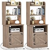 TOLEAD Nightstand with Charging Station Set of 2, Tall Bedside Table with Adjustable Open Bookshelf,