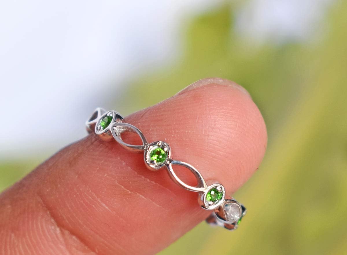 Elegant Design!! Green Chrome Diopside Round Gems Attractive Look 925 Sterling Silver Ring
