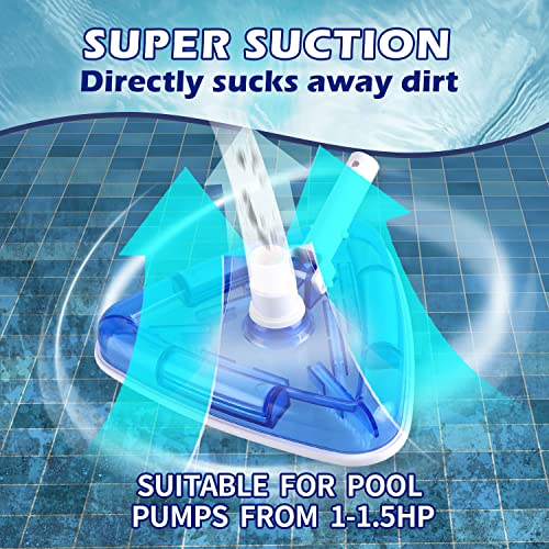 Pool Vacuum Head Bottom Brush, Triangular Weighted Transparent Swimming Pool Vacuum for Above Ground and Ingroud Pools, Suitable for 1-1/4" or 1-1/2" Hose (Blue, Triangle)