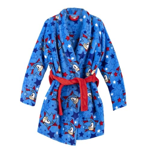 Sonic Batín Infantil Color Azul y Rojo - Talla 12 Años - Bata Larga Fabricada con Poliéster Coral...