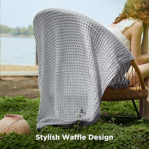 Image of Bedsure Cooling Cotton Waffle Weave Blanket - Lightweight Breathable Blanket of Rayon Derived from Bamboo for Hot Sleepers, Luxury Throws for Bed, Couch and Sofa, Grey, 50x70 Inches