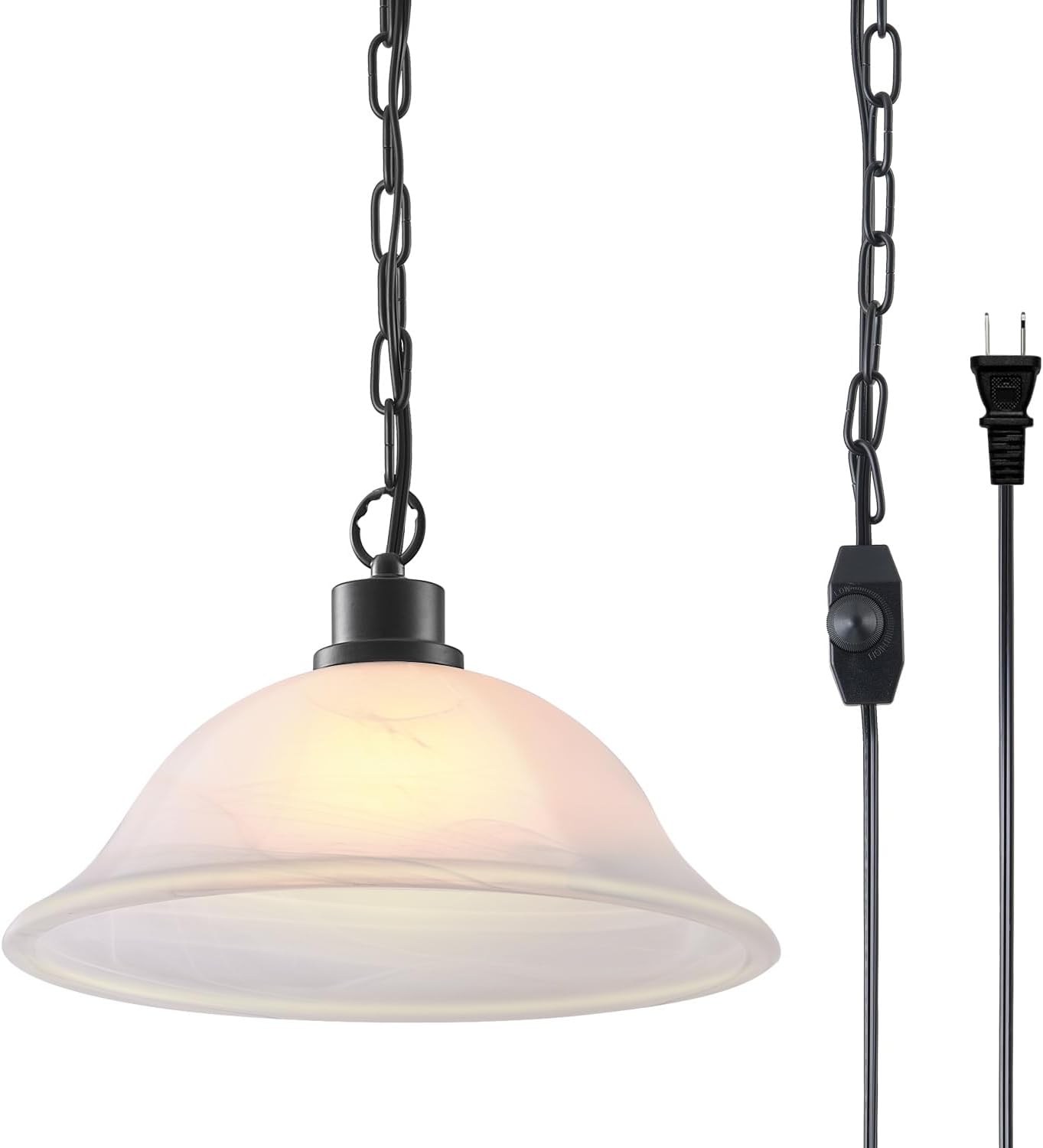 ANYLOVE Vintage Frosted Alabaster Plug in Pendant Light,12" Glass Shade,Black Chain,Adjustable Pendant Light,No Light Source,for Kitchen,Bedroom,Living Room