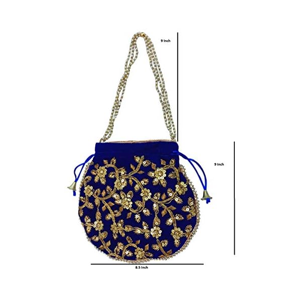 athizay Potli bag Blue Velvet MATKA DESIGN for Women Wristlets Return Gifting handbags for Festivals Birthday Purses - Image 3