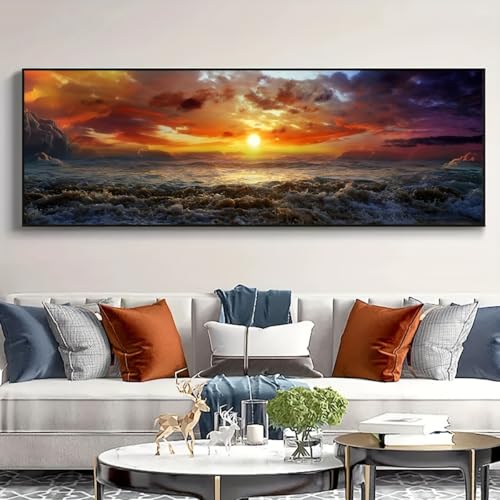 Tableau mural vue mer et lever de soleil pour creer un salon apaisant et moderne