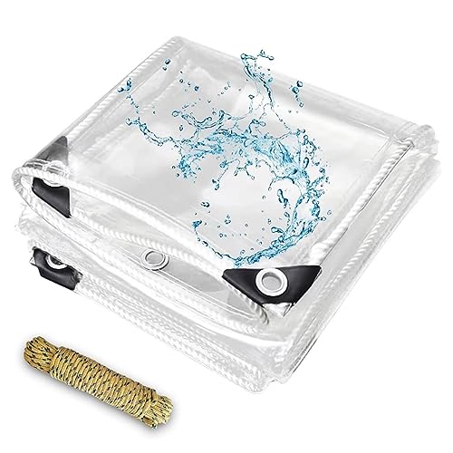 6' X 8' Clear Tarps Heavy Duty Waterproof PVC Vinyl 14 Mil Thick, Glass Tarpaulin with Metal Grommets, Protects Against Water, Tear, Cold Weather Resistan for Greenhouse Balcony Garden