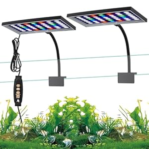 Dubbelkanaals-duik-aquariumlamp met clip, 24 W, full spectrum, led-aquariumlamp met timer, 7 kleuren, 10 helderheidsniveaus, 360 graden verstelbaar, aquariumplantenlicht, verlichting voor aquaria