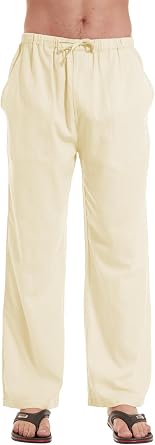 YuKaiChen Mens Linen Cotton Yoga Pants Casual Loose Sweatpants Beach Trousers Lounge Pants