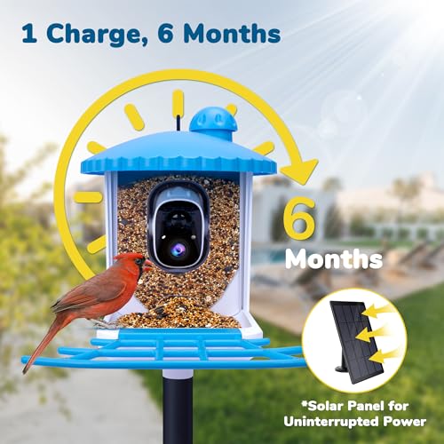 Twesync Bird Feeder with Camera, 2K HD Bird Video Capture, 5000mAh Battery with Solar Panel, Instant Arrival Alerts, Live View