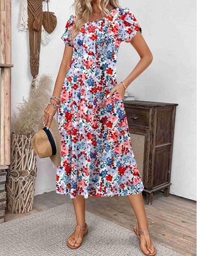 Image of ZEAGOO Womens Casual Dresses for Summer Short Sleeve Flare Midi Dress Loose Flowy Beach Sundress