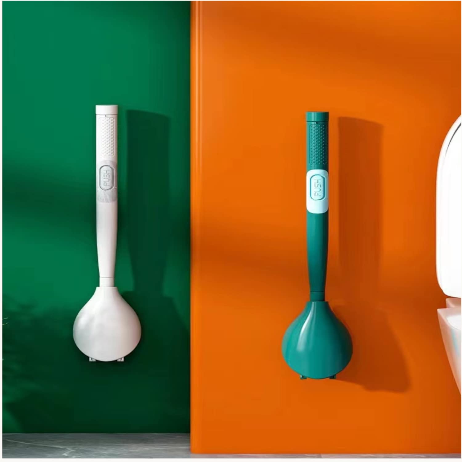 Diving Duck Silicone Rubber Toilet Brush & Holder, Wall Mounted, Multi Colour Pack of 1