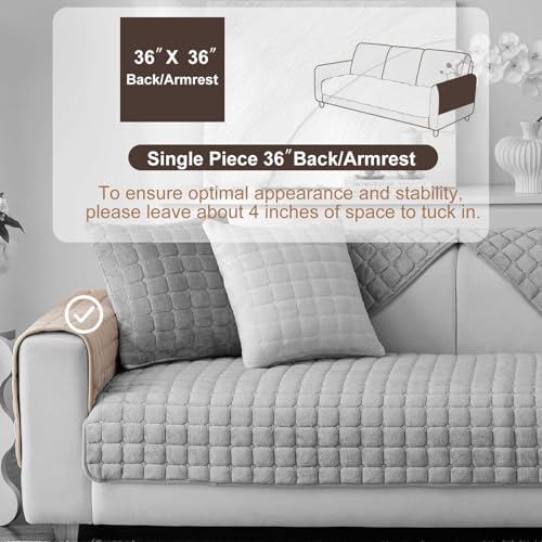Aucrovee Velvet Washable Couch Cover for Pets Dogs, Non Slip Sectional Sofa Covers for 3 Cushion Couch Sofa L Sharped Sofa Arm Slipcover, Furniture Protector Covers(1 PCS 36"x36" Khaki) by Aucrovee - Used condition - Image 2