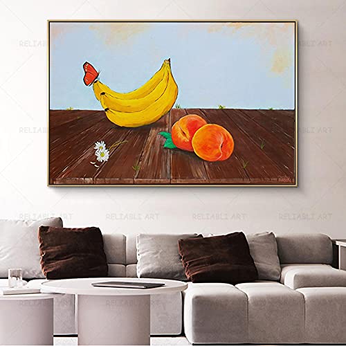 Toile cuisine banane pêche décoration murale affiche fruits pour salle à manger