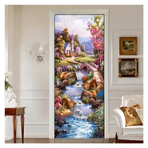 Sticker mural pour décor de salon 3D résistant à l'eau pour masquer porte usée - 5