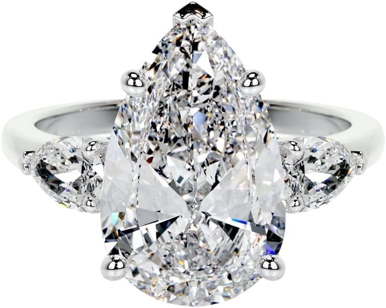 5 Ct Pear Moissanite Engagement Ring 10k 14k 18k Gold & 925 Sterling Silver 3 Stone Moissanite Ring Christmas Gift For Women