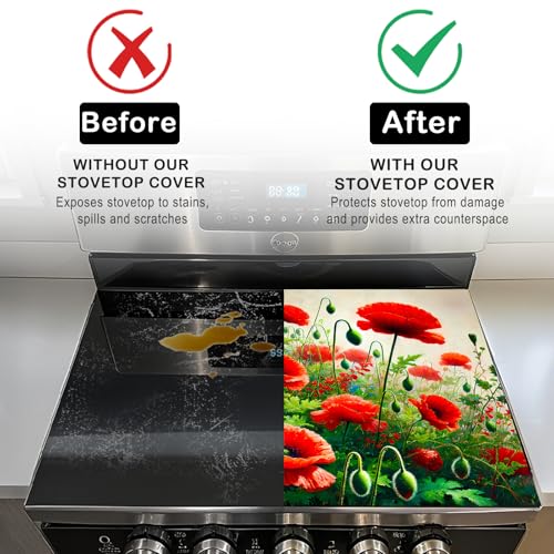 Image of Nuxovilar Floral Accent Stove Cover Diatom Mud 28.35x20.47 In | Glass Protector Countertop Mat Counter Saver Cooktop Cover Kitchen Cooking Area Home (Floral Accent Design)