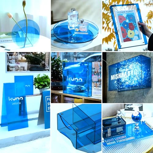 Image of Blue Acrylic Sheet 12 inch x 16 inch x 1 /8 inch, 2 Pack UU&FIL Glossy Transparent Colored Cast Plexiglass Sheets for Laser Cutting, DIY Display Projects, Wall Decor, Signs, Crafts, Easy to Cut and Engrave