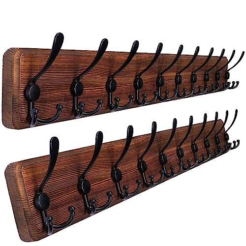 Image of SKOLOO Rustic Large Wall Mounted Coat Rack-38.6'' Long Coat Rack for Wall, Pine Solid Wood Coat Rack Hook, Farmhouse Coat Hanger Wall Mount for Hanging Jacket Coat Hat, Pack of 2