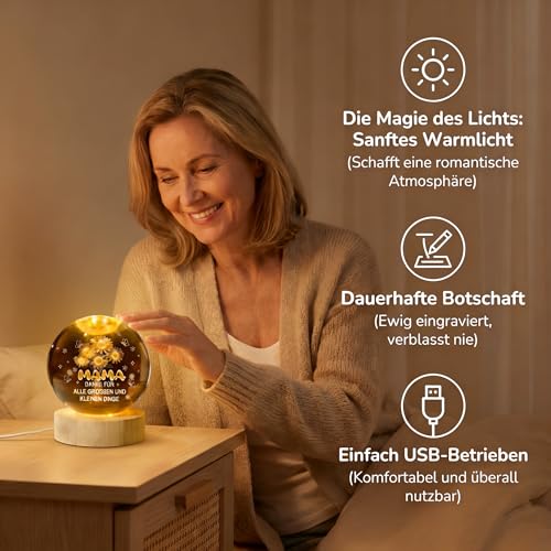 Charfia Muttertagsgeschenk, 3D Glas Kristall Geschenke für Mama Mutter Tochter Sohn Geschenk, Beste Mama Geburtstagsgeschenk Muttertagsgeschenke für Frauen