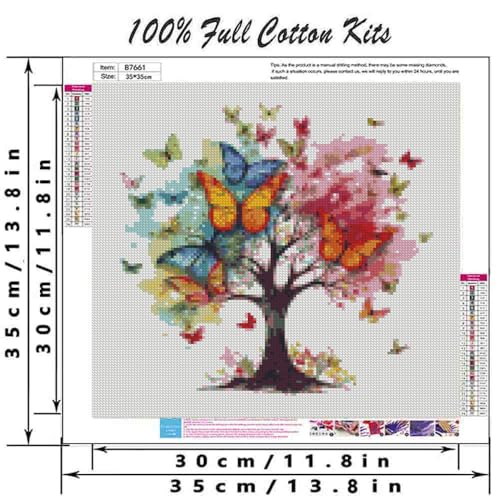 Image of Tree of Life Cross Stitch Kits for Adults Beginner,Butterfly Counted Cross Stitch Kits Printed Stitching Cute Patterns Dimensions Needlepoint Art Crafts Embroidery Kits for Adults Beginners