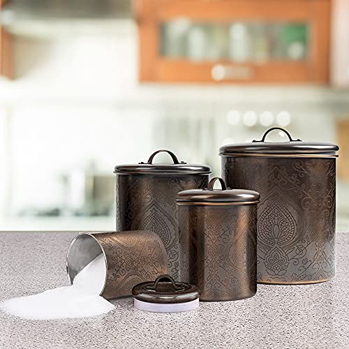 Nu Steel (Set Of 4 Antique Etched Kitchen Organization Canisters Set- Copper & Stainless Steel #TOP2