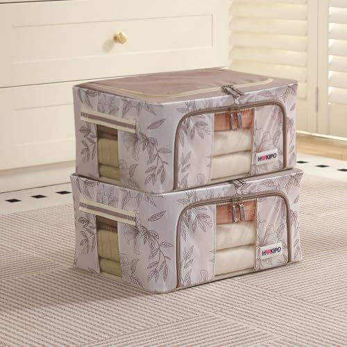 Image of HOKIPO 24L(S) 600D Oxford Fabric Cloth Organizer for Storage, Latte Floral Pack of 2 (AR-6484-LBR*2)