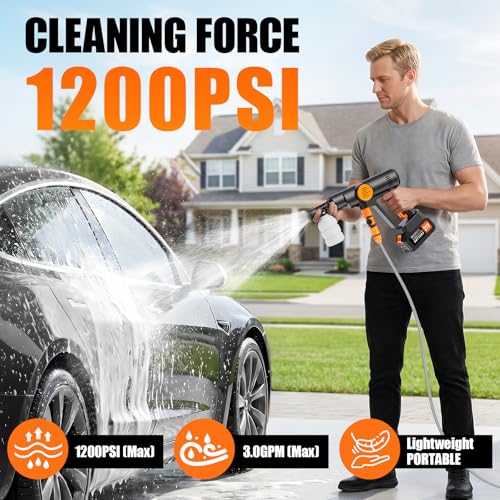 Image of Cordless Portable Washer, Battery Operated Washer with 6-in-1 Nozzle, Handheld Car Washer with Foam Pot, Lightweight Outdoor Washer for Car /Home /Garden Cleaning