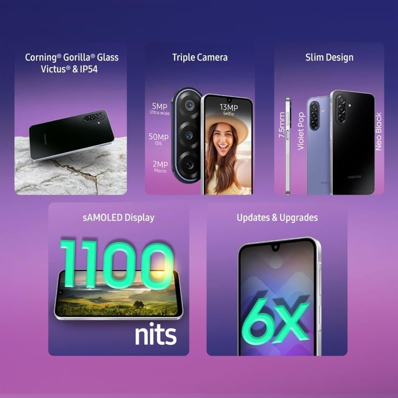 Image of Samsung Galaxy F17 (Neo Black, 4GB RAM, 128GB Storage) | 6.7 inch FHD+ Super AMOLED Display | Exynos 1330 Processor | 50MP OIS Triple | 13MP Front Camera | 5000mAh | 25W Fast Charging | IP54 Rating