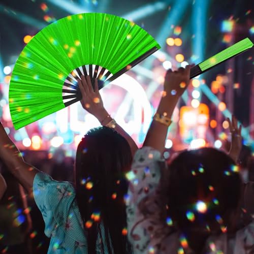 Image of Maitys Large Rave Fan Folding Handheld Fans 13'' Clap Fans for Line Dancing Clack Fan Holographic Festival Accessory for Martial Art Gift Performance, Includes 2 Pouch