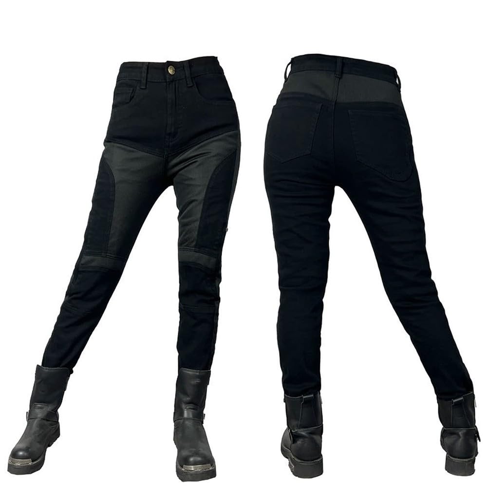 BLUEZY Pantaloni Moto Donna, Traspirante Jeans da Motociclista Elasticizzati Slim Fit da Donna, Pantaloni Biker Ventilato Elastico Vestibilità Slim con 4 Imbottitura di Protezione