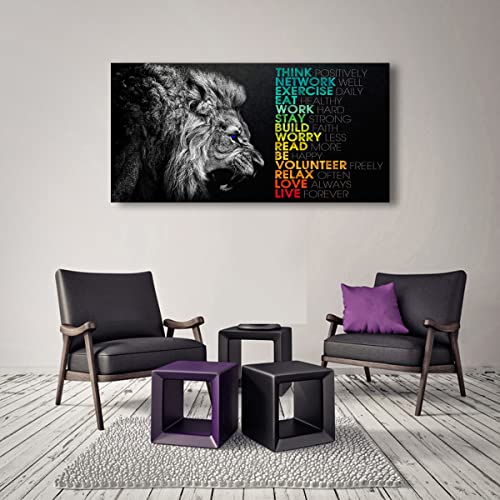 Image of Animal Lion Canvas Wall Art Motivational Inspirational Quotes Picture Canvas Prints with Frame, Wall Art Decorative