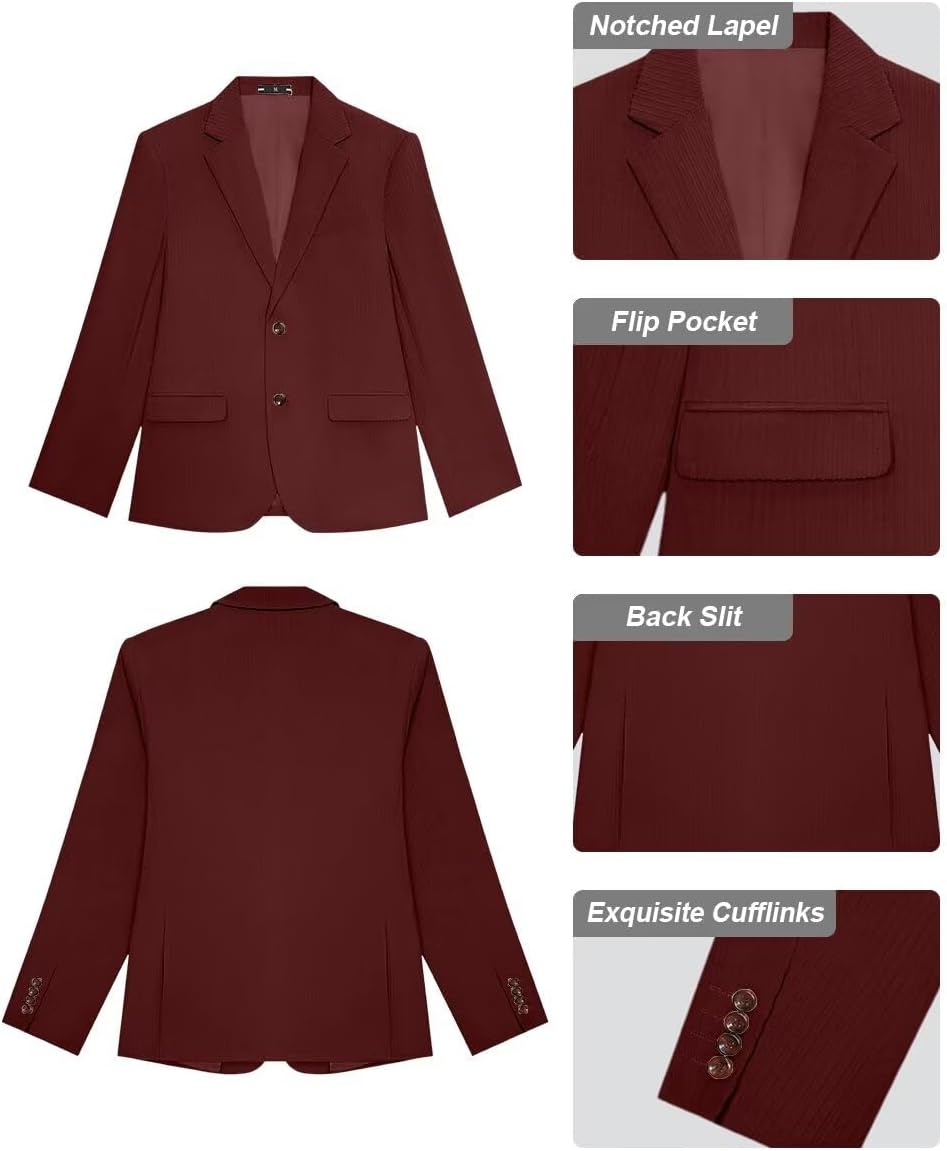 Retro Corduroy Boys Suit Jacket Slim Fit Blazers Set Suits Separates Wedding Tux Prom Corduroy Sport Coat for Boy Kids