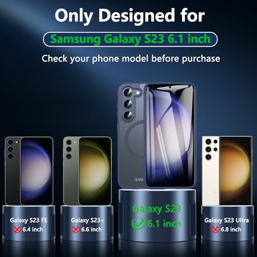 Image of OWKEY for Galaxy S23 Case 6.1'', Magnetic Samsung Galaxy S23 Case for Magsafe with Screen Protector, [Military Grade Protection] Shockproof Phone Cover S23 Case Protective Case for Samsung S23, Blue