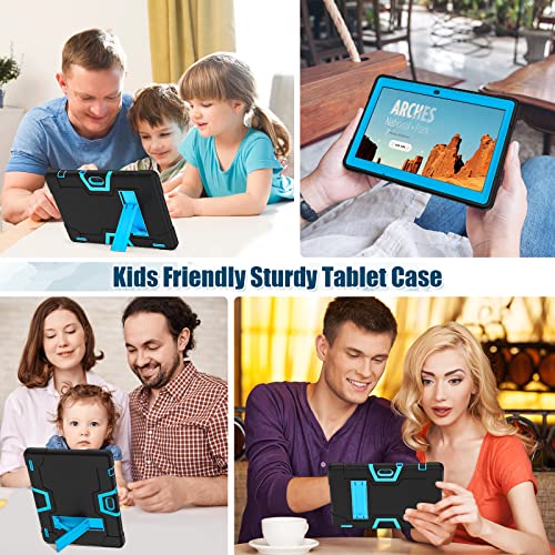 Wesorol Case For Pritom M10 Tablet, Shockproof & Drop-Proof Kids Friendly Heavy-Duty Hybrid With Built-In Kickstand Protective Case For Pritom M10 10 Inch Tablet, Black+Blue #TOP6