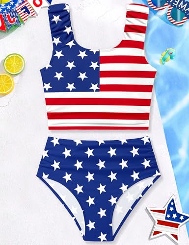 Image of Girls Tankini Swimsuit 2 Piece Bathing Suit Twist Cross Back Cutout Swim Tank Top Floral Print Swimwear for 7-18Y