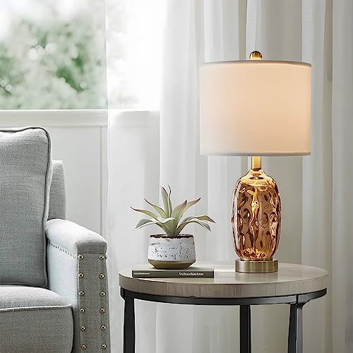 G-Safava 21.75 Inch Modern Glass Table Lamp Set Of 2, Small Contemporary Bedside Lamp Champagne Nightstand Lamp For Living Room Bedroom Office Dorm #TOP2