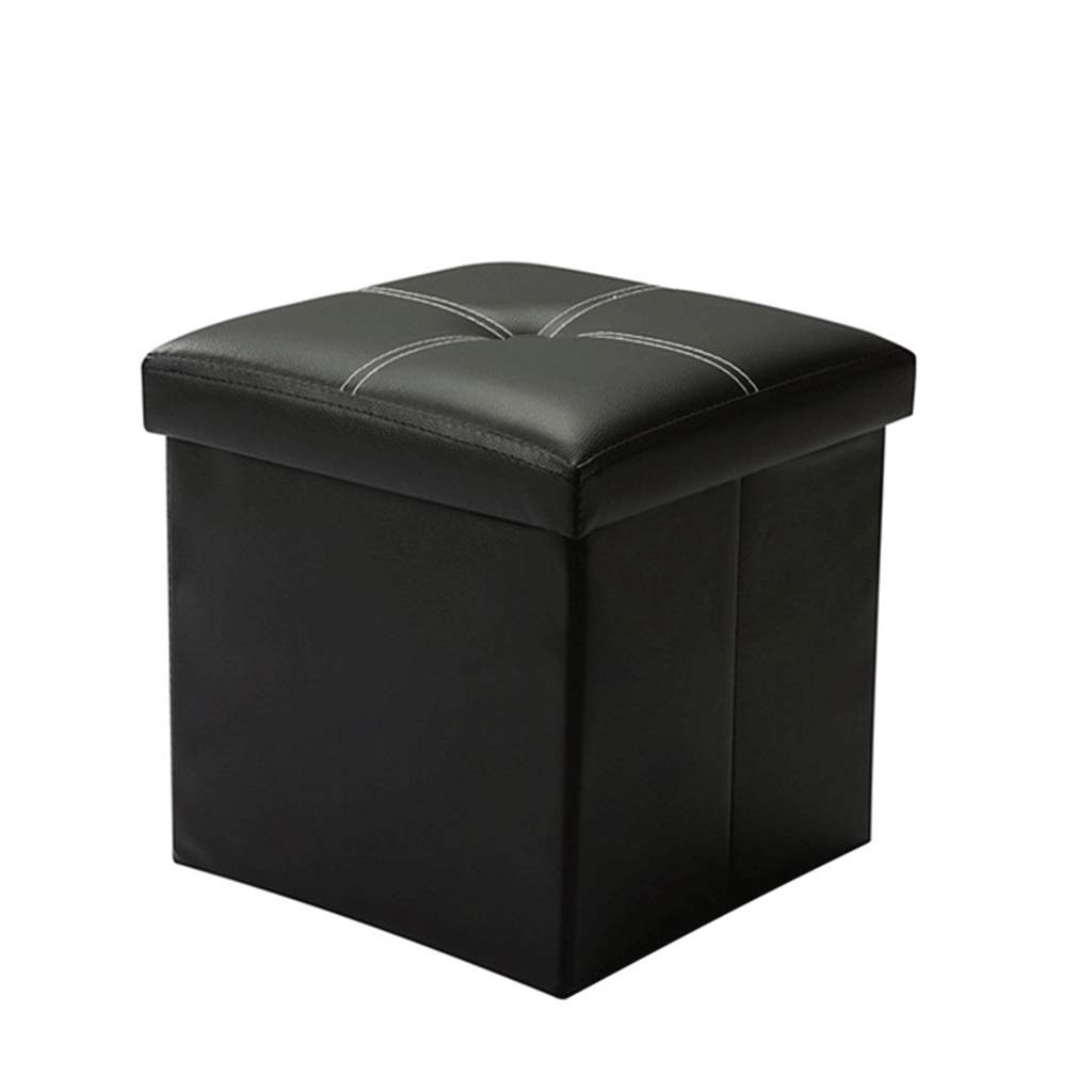 Pouf de rangement en similicuir noir, tabouret bas chic au design épuré