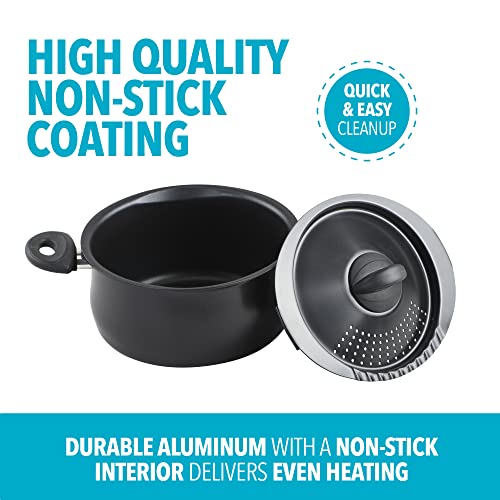 Bialetti Oval Aluminum 5.5 Quart Pasta Pot With Strainer Lid, Nonstick, Black #TOP3